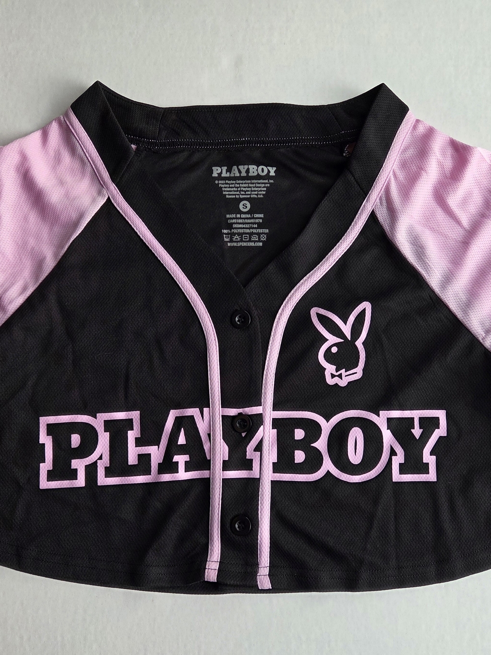 Playboy Black Pink Cropped Baseball Jersey Top NWT Women’s S